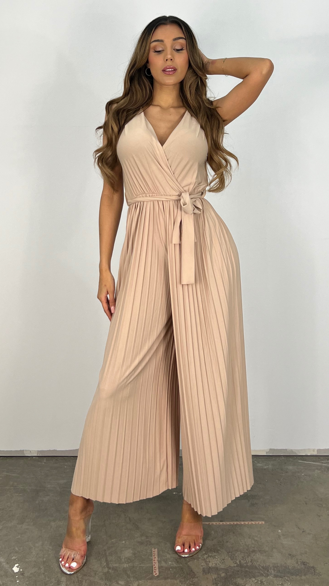 Julia Plissee Jumpsuit Beige