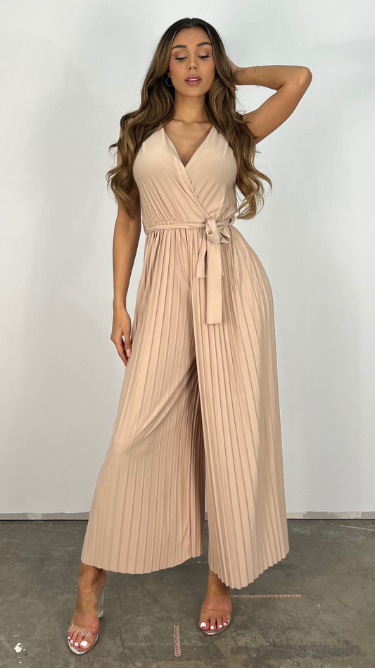 Julia Plissee Jumpsuit Beige